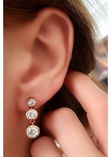 SKY DIAMOND gümüş üç taş küpe