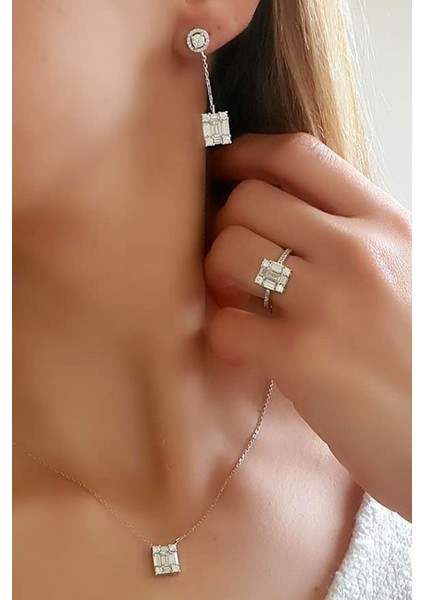 Sky Diamond taşlı gümüş lüks set takım