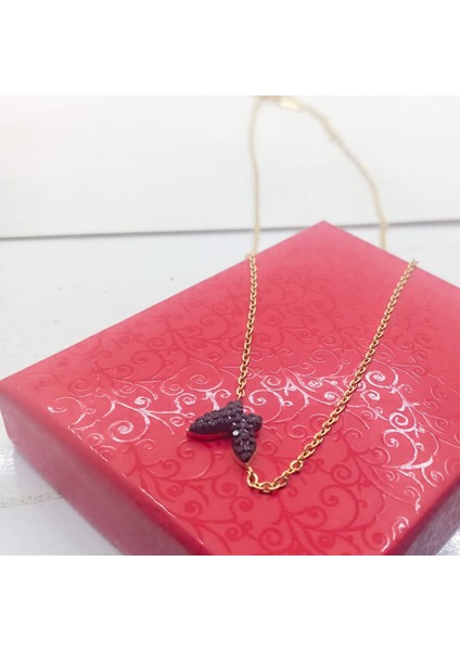 Çelik Siyah Mineli Kelebek Kolye