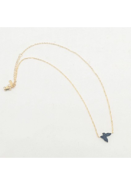 Çelik Siyah Mineli Kelebek Kolye modelleri