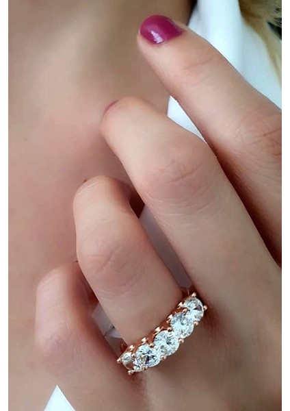 SKY DIAMOND beştaş gümüş rose altın kaplama yüzük
