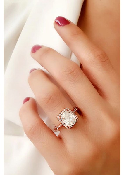 SKY DIAMOND gümüş rose altın kaplama tek taş yüzük
