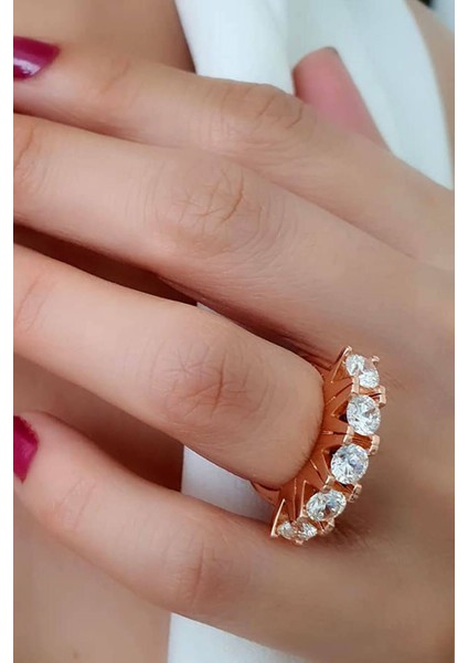 SKY DIAMOND gümüş beş taş rose altın kaplama yüzük