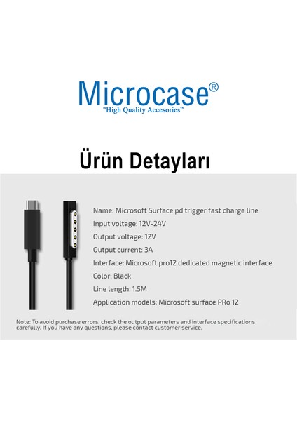 Surface Pro 1-2 Uyumlu Type-C Pd Manyetik Şarj Kablosu 150 cm - AL4144