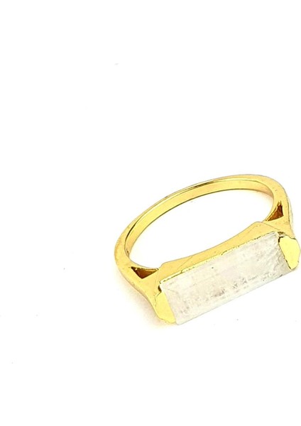 Ay Taşı 925 Ayar Gümüş Üzerine Altın Kaplama Tasarım Doğal Taş Yüzük fiyatları