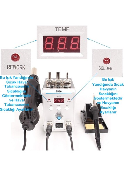 Sıcak Hava Üflemeli 700W Havya Istasyonu 8586 2 In 1 Lehim Makinesi ve Hava Tabancası