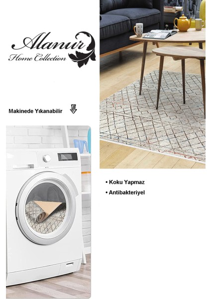 Dijital Salon Halısı Yıldız Deri Kaymaz Taban Iskandinav Malu Bej