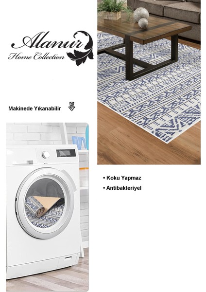 Dijital Salon Halısı Yıldız Deri Kaymaz Taban Iskandinav Adelia Mavi modelleri