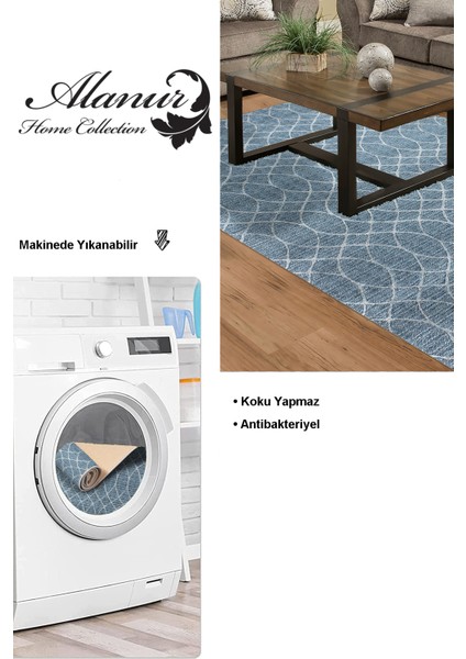 Dijital Salon Halısı Yıldız Deri Kaymaz Taban Iskandinav Celestine Lacivert modelleri