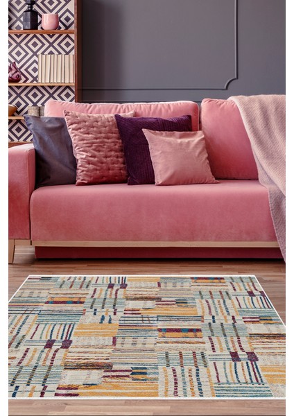 Dijital Salon Halısı Yıldız Deri Kaymaz Taban Modern Harper Renkli