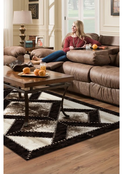 Dijital Salon Halısı Yıldız Deri Kaymaz Taban Modern Posy Kahve