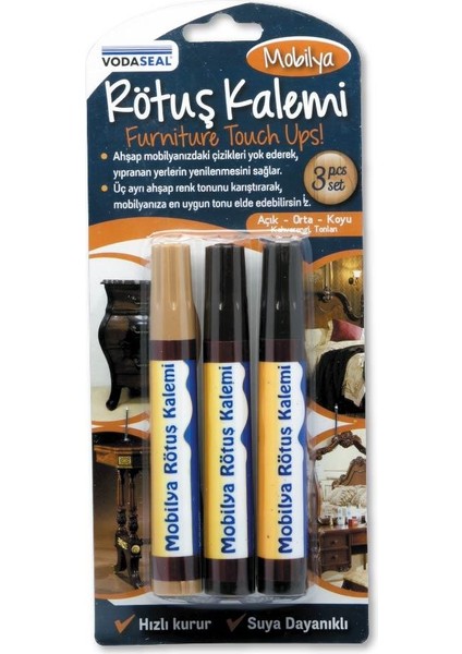 Üçlü Mobilya Rötuş Kalemi Seti - Açık-Orta-Koyu Kahverengi