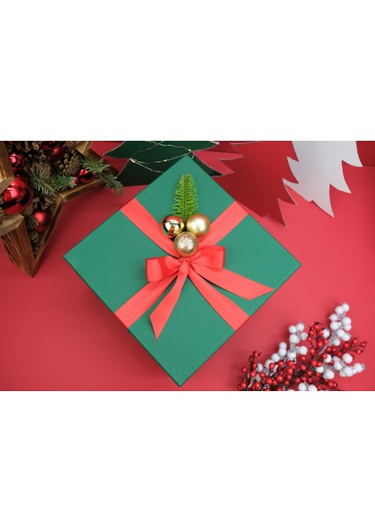 Yılbaşı Yeşil Büyük Boş Sert Karton Hediye Kutusu fiyatları