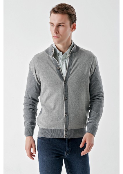 Erkek Orta Gri Trend Kuşgözü Düğmeli Triko Hırka fiyatları