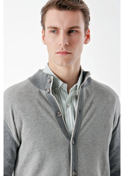 Erkek Orta Gri Trend Kuşgözü Düğmeli Triko Hırka fırsatları