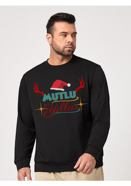 Yılbaşı Sweatshirtü, Noel Sweatshirtü Unisex Siyah Içi Pamuklu, Yıl Başı Kostümü, Yeni Yıl