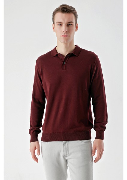 Erkek Koyu Bordo Basic Polo Yaka Dynamic Fit Rahat Kesim Triko