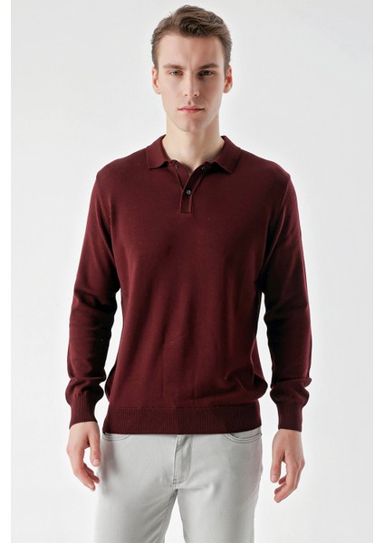 Erkek Koyu Bordo Basic Polo Yaka Dynamic Fit Rahat Kesim Triko