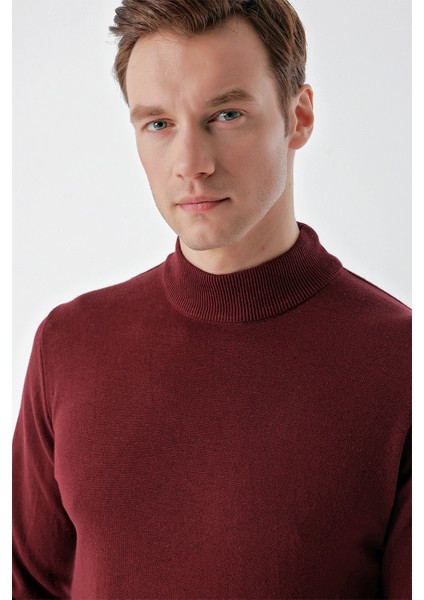 Erkek Koyu Bordo Basic Yarım Balıkçı Yaka Dynamic Fit Rahat Kesim Triko