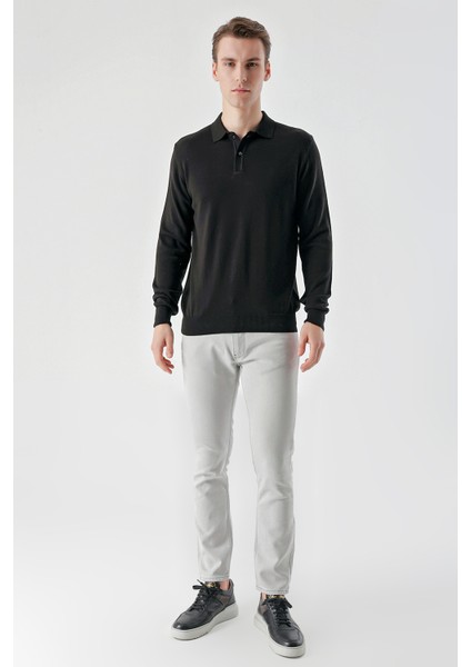 Erkek Siyah Basic Polo Yaka Dynamic Fit Rahat Kesim Triko