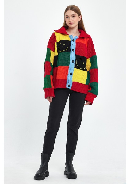 Kadın Renkli Triko Oversize Hırka
