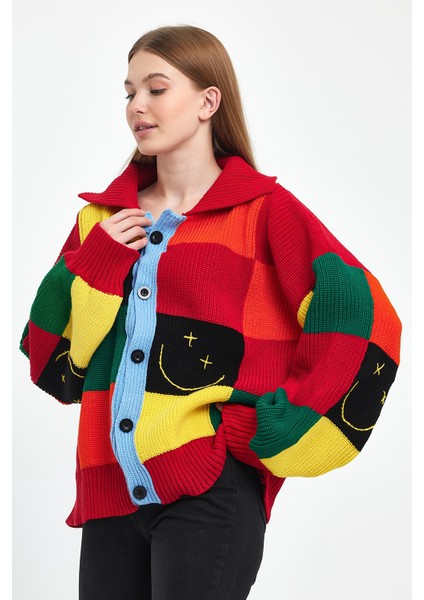 Kadın Renkli Triko Oversize Hırka
