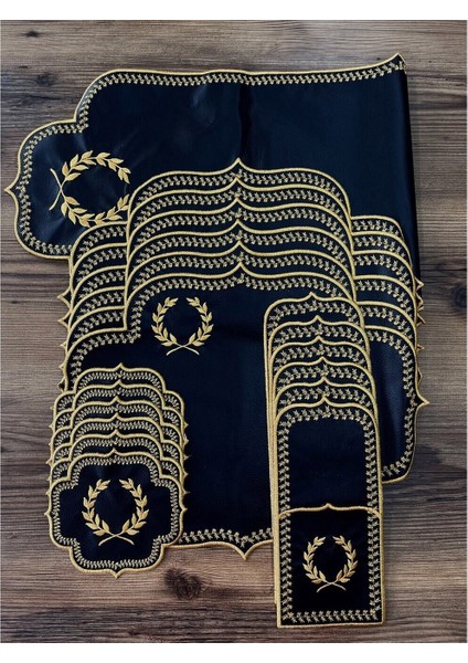 Başak Siyah Gold Amerikan Servis 6 Kişilik 19 Parça Runner Seti Nakışlı Deri Yemek Sunum Takımı fiyatları