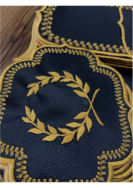 Başak Siyah Gold Amerikan Servis 6 Kişilik 19 Parça Runner Seti Nakışlı Deri Yemek Sunum Takımı modelleri