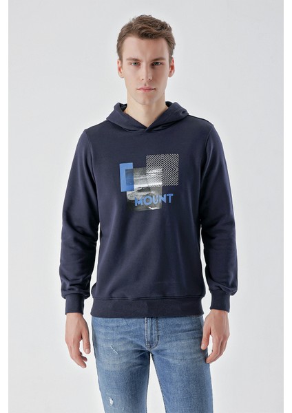 Erkek Lacivert Trend Kapüşonlu Sweat-Shirt