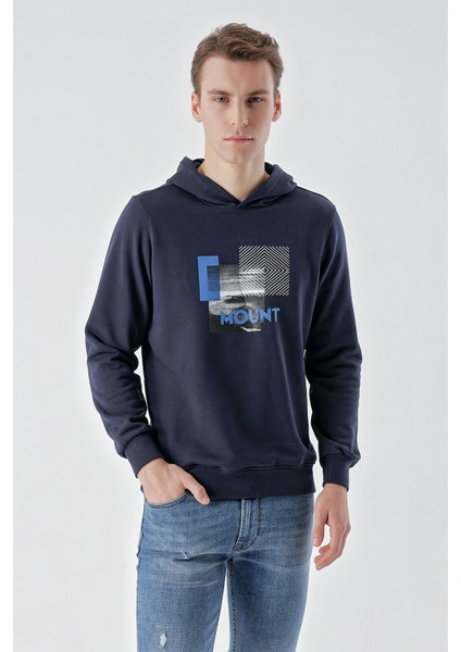 Erkek Lacivert Trend Kapüşonlu Sweat-Shirt