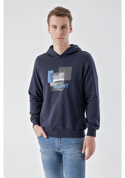 Erkek Lacivert Trend Kapüşonlu Sweat-Shirt