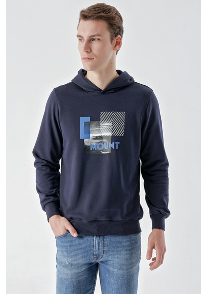 Erkek Lacivert Trend Kapüşonlu Sweat-Shirt