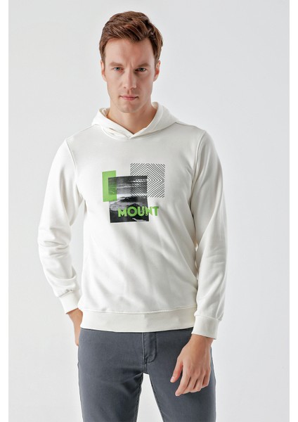 Erkek Beyaz Trend Kapüşonlu Sweat-Shirt