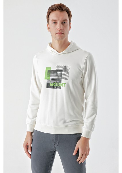 Erkek Beyaz Trend Kapüşonlu Sweat-Shirt