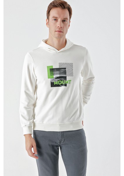 Erkek Beyaz Trend Kapüşonlu Sweat-Shirt