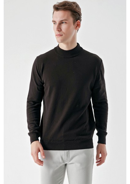 Erkek Siyah Basic Yarım Balıkçı Yaka Dynamic Fit Rahat Kesim Triko modelleri