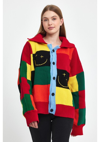 Kadın Renkli Triko Oversize Hırka