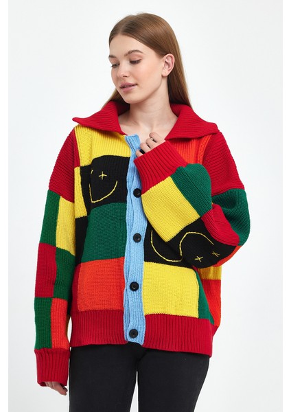 Kadın Renkli Triko Oversize Hırka