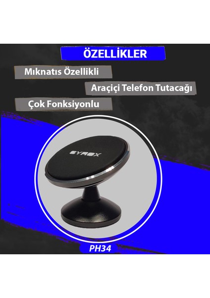 PH34 360 Derece Dönebilen Manyetik Araç Içi Telefon Tutucu