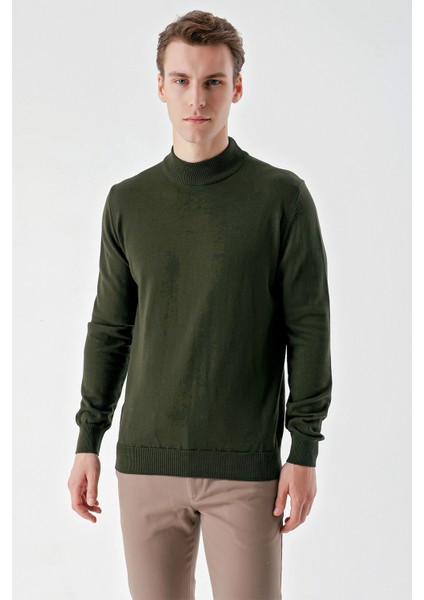 Erkek Haki Basic Yarım Balıkçı Yaka Dynamic Fit Rahat Kesim Triko