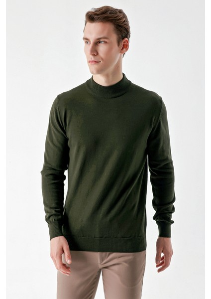 Erkek Haki Basic Yarım Balıkçı Yaka Dynamic Fit Rahat Kesim Triko fiyatları