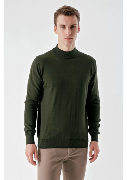 Erkek Haki Basic Yarım Balıkçı Yaka Dynamic Fit Rahat Kesim Triko modelleri