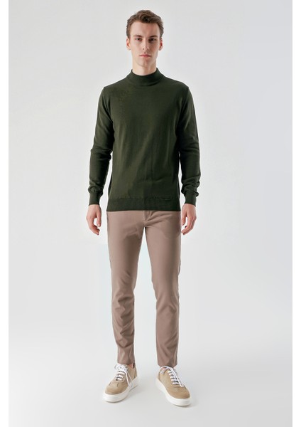 Erkek Haki Basic Yarım Balıkçı Yaka Dynamic Fit Rahat Kesim Triko indirimleri