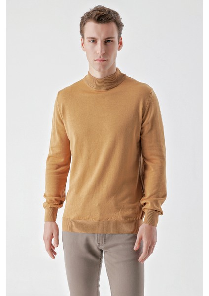 Erkek Camel Basic Yarım Balıkçı Yaka Dynamic Fit Rahat Kesim Triko