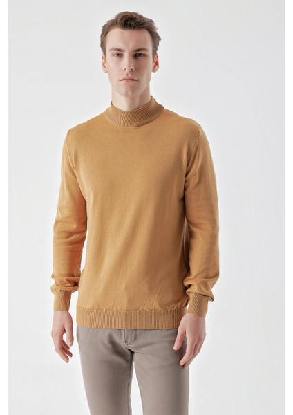 Erkek Camel Basic Yarım Balıkçı Yaka Dynamic Fit Rahat Kesim Triko fiyatları