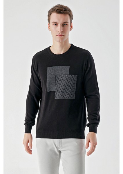 Erkek Siyah Trend Roma Bisiklet Yaka Dynamic Fit Rahat Kesim Triko