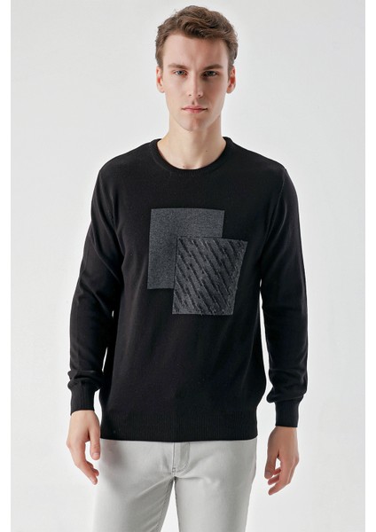 Erkek Siyah Trend Roma Bisiklet Yaka Dynamic Fit Rahat Kesim Triko fiyatları