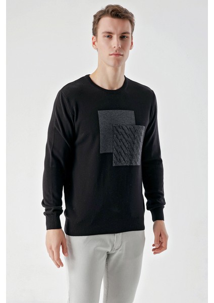 Erkek Siyah Trend Roma Bisiklet Yaka Dynamic Fit Rahat Kesim Triko modelleri