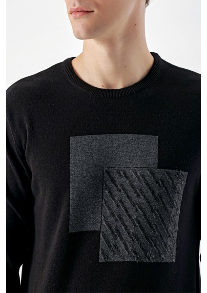 Erkek Siyah Trend Roma Bisiklet Yaka Dynamic Fit Rahat Kesim Triko fırsatları