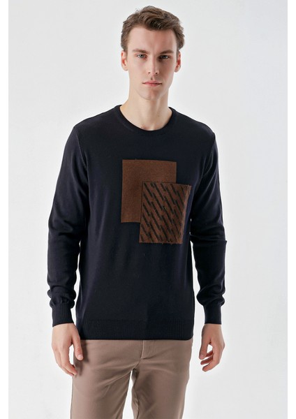 Erkek Lacivert Trend Roma Bisiklet Yaka Dynamic Fit Rahat Kesim Triko